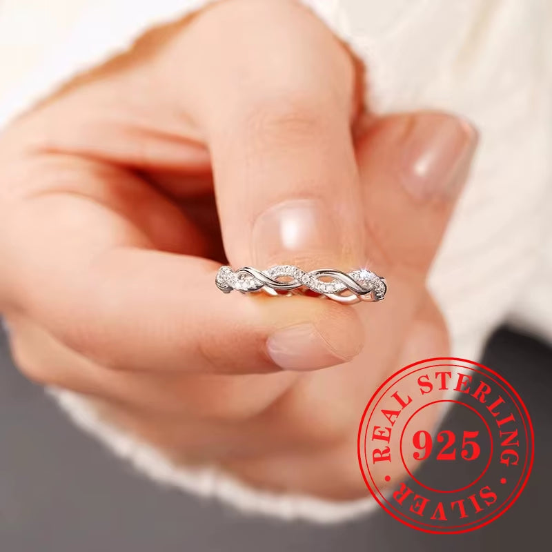 CAOSHI Contemporary Style Twist Finger Accessory for Women 925 Sterling Silver with Sparkling CZ Ring Fancy Anniversary Jewelry