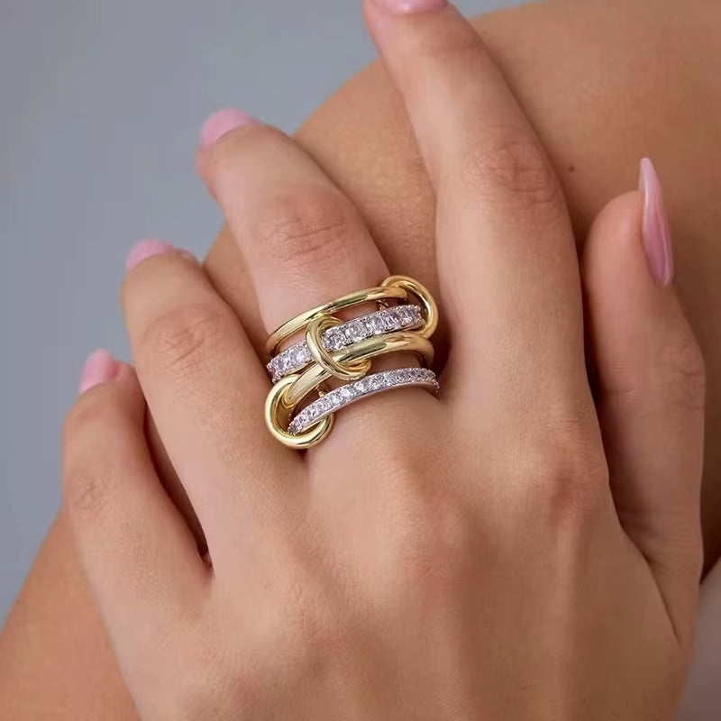 Multi-Layer Stainless Steel Ring for Women Gold Silver Color Sparkling Zircon Rings Hypoallergenic Women'S Party Jewelry