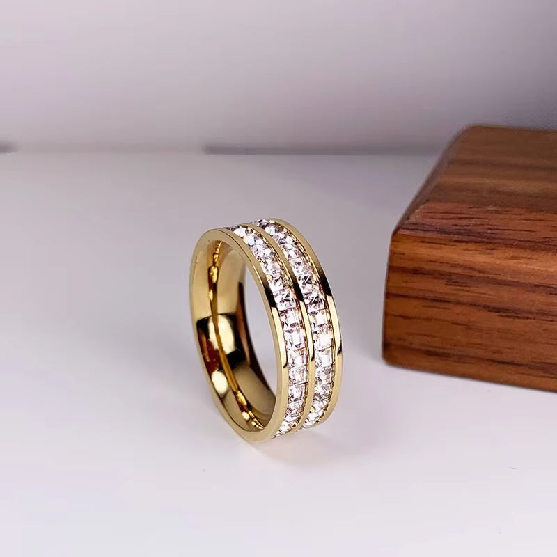 Clear White Stones Wedding Women Ring Stainless Steel 1 and 2 Rows Bling Zircon Fashion Pair Ring Female Jewelry