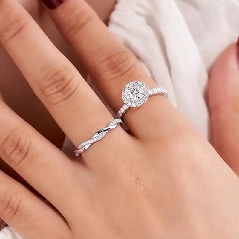 CAOSHI Contemporary Style Twist Finger Accessory for Women 925 Sterling Silver with Sparkling CZ Ring Fancy Anniversary Jewelry