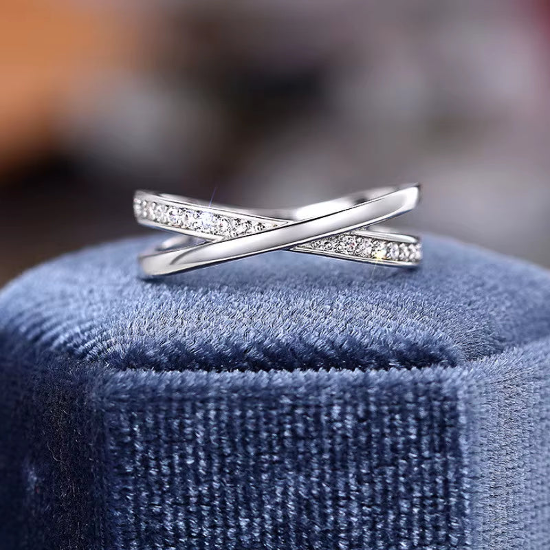 925 Sterling Silver Cross Ring Lady Trendy Jewelry Brilliant AAA Cubic Zirconia Stylish Daily Accessories for Women