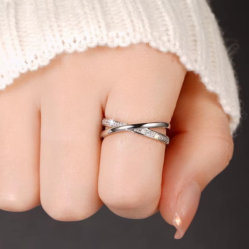 925 Sterling Silver Cross Ring Lady Trendy Jewelry Brilliant AAA Cubic Zirconia Stylish Daily Accessories for Women