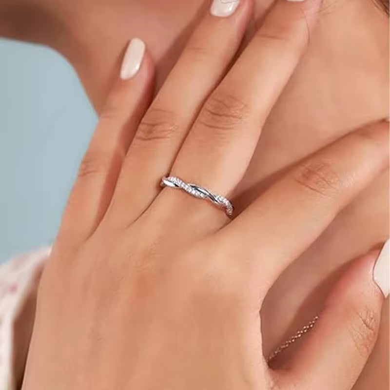 CAOSHI Contemporary Style Twist Finger Accessory for Women 925 Sterling Silver with Sparkling CZ Ring Fancy Anniversary Jewelry