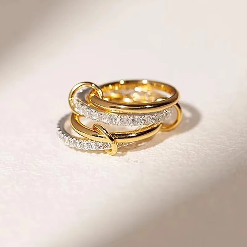 Multi-Layer Stainless Steel Ring for Women Gold Silver Color Sparkling Zircon Rings Hypoallergenic Women'S Party Jewelry