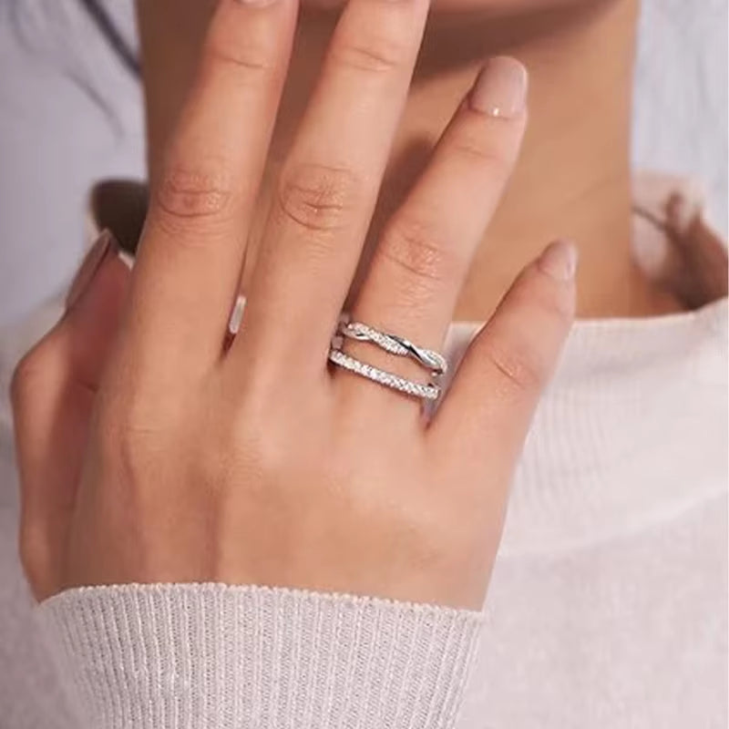 CAOSHI Contemporary Style Twist Finger Accessory for Women 925 Sterling Silver with Sparkling CZ Ring Fancy Anniversary Jewelry