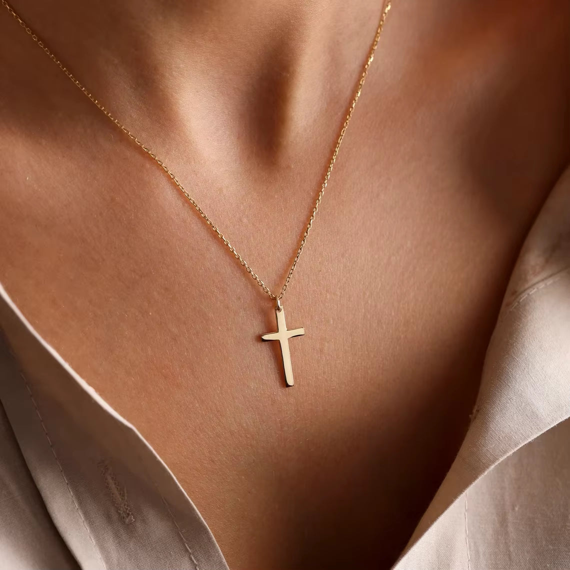Fashion Stainless Steel Cross Gold Silver Color Necklace for Women Men Exquisite Chain Necklaces Jewelry Birthday Present