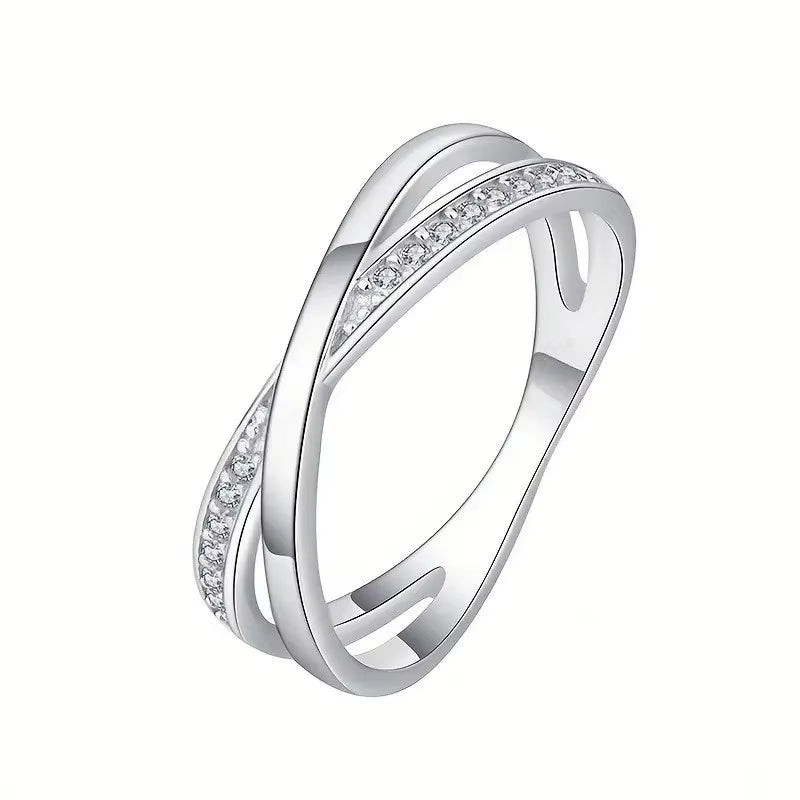 925 Sterling Silver Cross Ring Lady Trendy Jewelry Brilliant AAA Cubic Zirconia Stylish Daily Accessories for Women