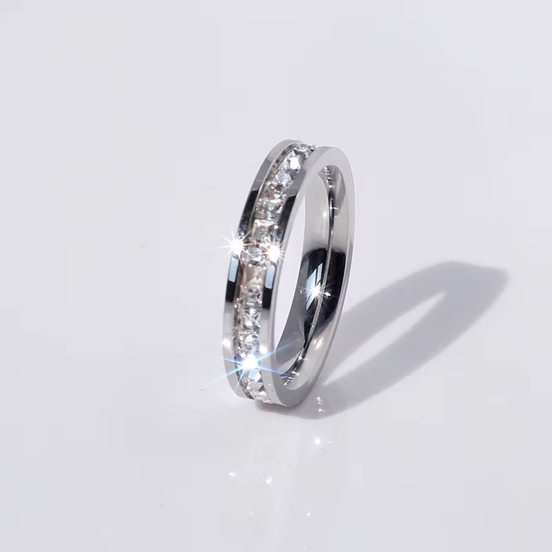 Clear White Stones Wedding Women Ring Stainless Steel 1 and 2 Rows Bling Zircon Fashion Pair Ring Female Jewelry