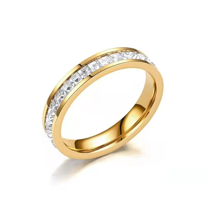 Clear White Stones Wedding Women Ring Stainless Steel 1 and 2 Rows Bling Zircon Fashion Pair Ring Female Jewelry