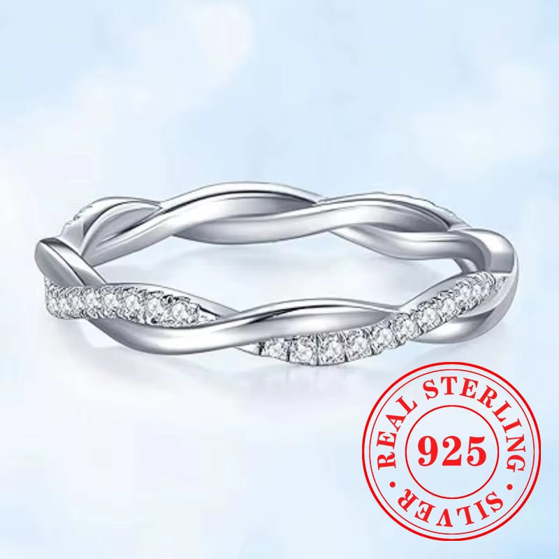 CAOSHI Contemporary Style Twist Finger Accessory for Women 925 Sterling Silver with Sparkling CZ Ring Fancy Anniversary Jewelry