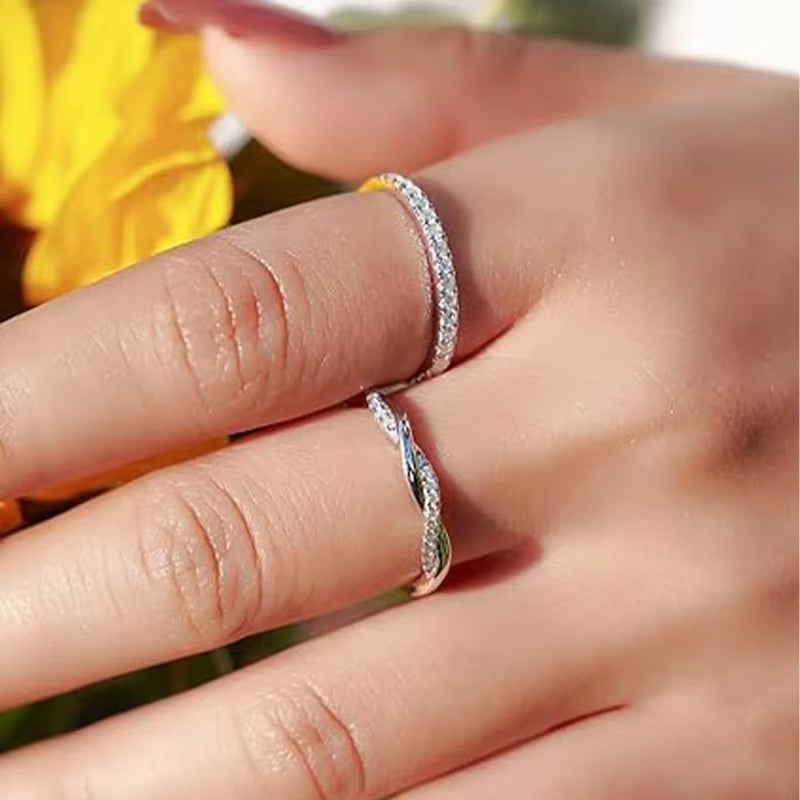 CAOSHI Contemporary Style Twist Finger Accessory for Women 925 Sterling Silver with Sparkling CZ Ring Fancy Anniversary Jewelry