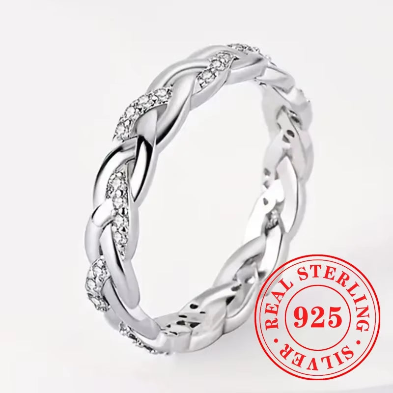 CAOSHI Contemporary Style Twist Finger Accessory for Women 925 Sterling Silver with Sparkling CZ Ring Fancy Anniversary Jewelry