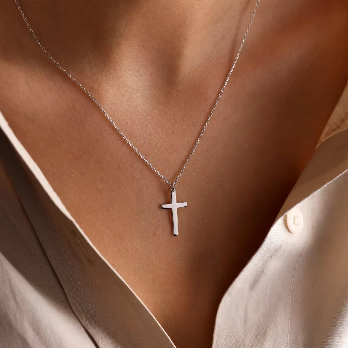 Fashion Stainless Steel Cross Gold Silver Color Necklace for Women Men Exquisite Chain Necklaces Jewelry Birthday Present