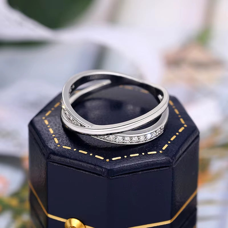 925 Sterling Silver Cross Ring Lady Trendy Jewelry Brilliant AAA Cubic Zirconia Stylish Daily Accessories for Women
