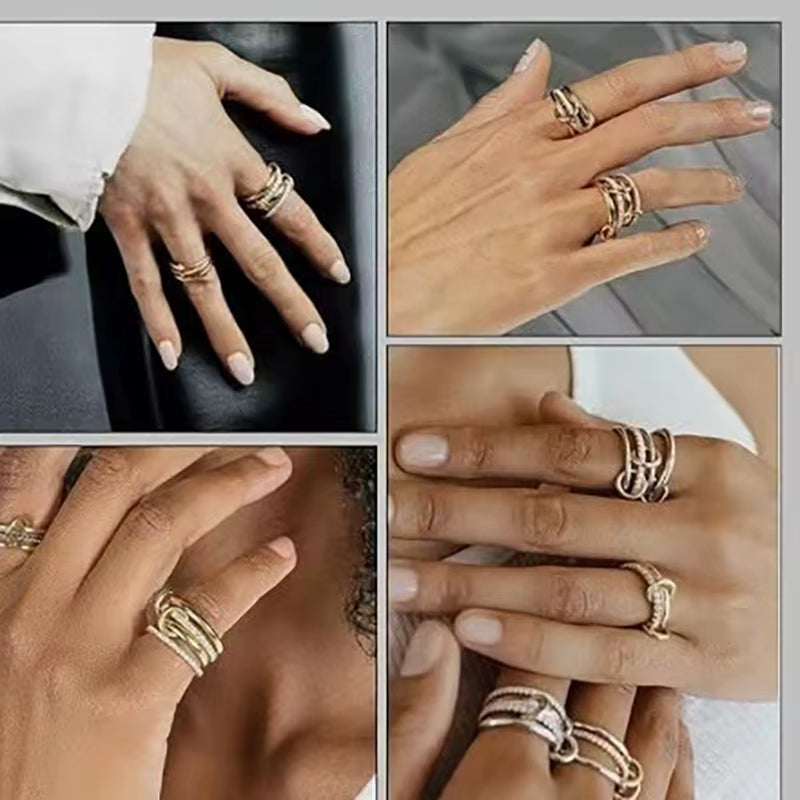 Multi-Layer Stainless Steel Ring for Women Gold Silver Color Sparkling Zircon Rings Hypoallergenic Women'S Party Jewelry