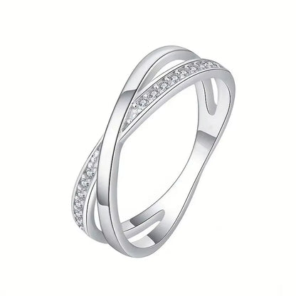 925 Sterling Silver Cross Ring Lady Trendy Jewelry Brilliant AAA Cubic Zirconia Stylish Daily Accessories for Women