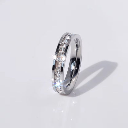 Clear White Stones Wedding Women Ring Stainless Steel 1 and 2 Rows Bling Zircon Fashion Pair Ring Female Jewelry
