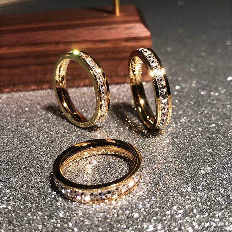 Clear White Stones Wedding Women Ring Stainless Steel 1 and 2 Rows Bling Zircon Fashion Pair Ring Female Jewelry