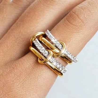 Multi-Layer Stainless Steel Ring for Women Gold Silver Color Sparkling Zircon Rings Hypoallergenic Women'S Party Jewelry