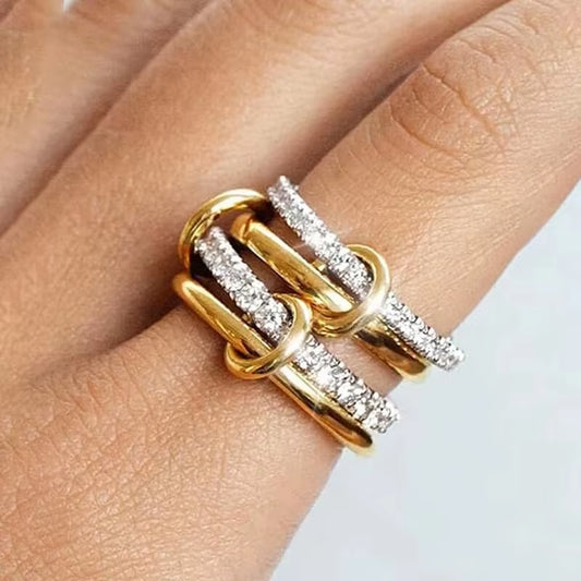 Multi-Layer Stainless Steel Ring for Women Gold Silver Color Sparkling Zircon Rings Hypoallergenic Women'S Party Jewelry