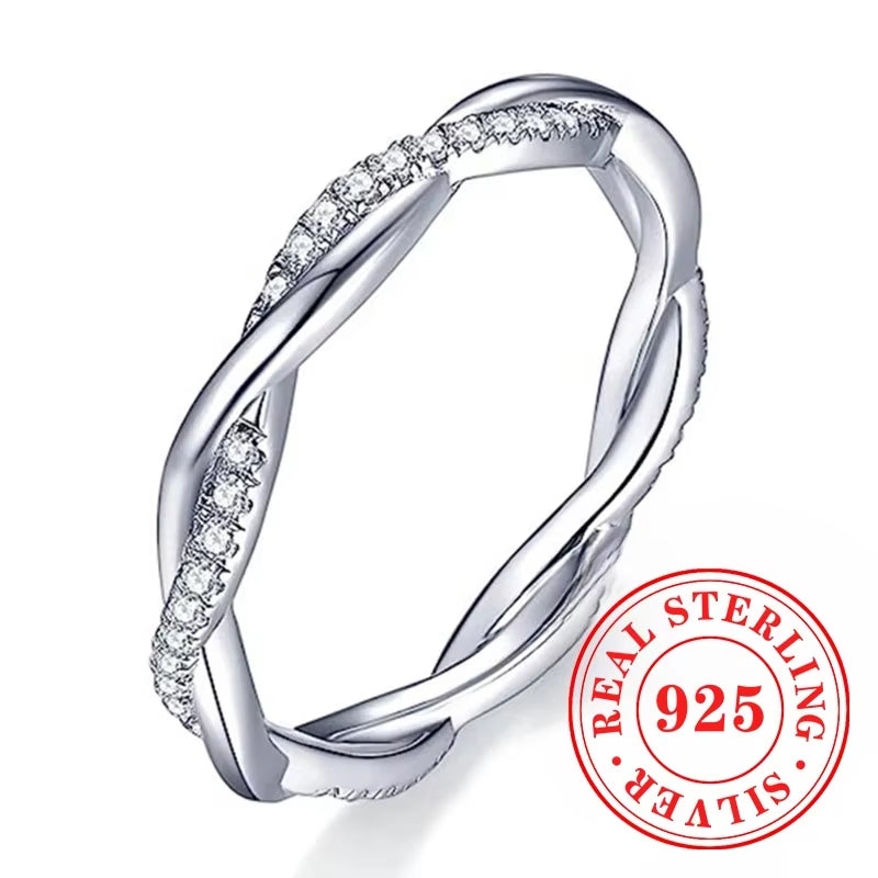 CAOSHI Contemporary Style Twist Finger Accessory for Women 925 Sterling Silver with Sparkling CZ Ring Fancy Anniversary Jewelry